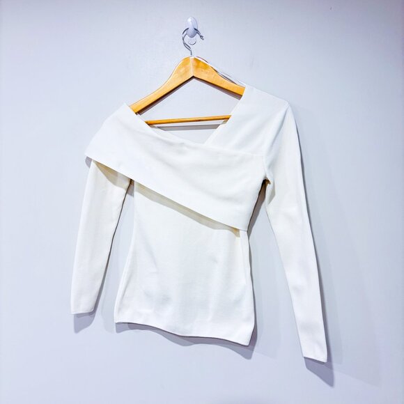 REISS Eliah cream asymmetric ribbed knit top | One-shoulder sweater | X-Small * - Picture 4 of 9